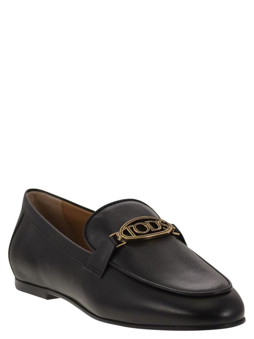 Tod's Leather Loafers With Oval Metal Logo