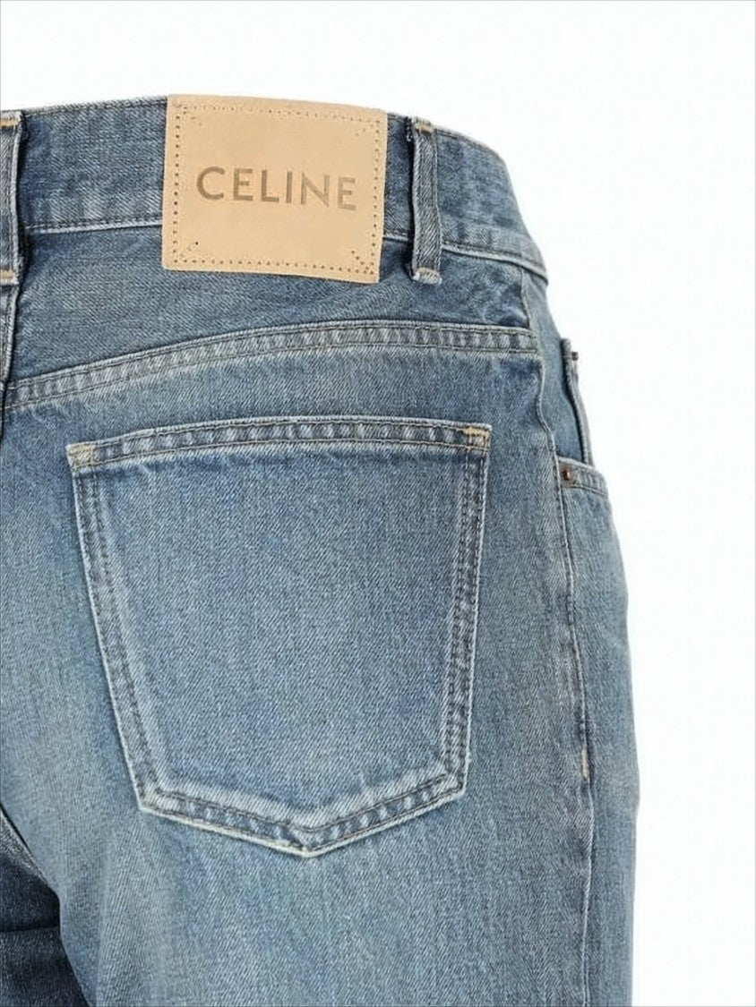 Celine Flared Blue Denim Pants With Vintage Detailing