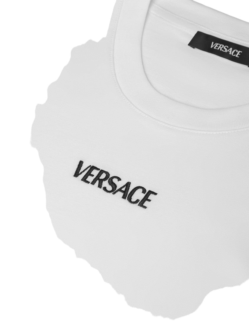 Versace Minimalist Cotton T-Shirt With Contrasting Logo Embroidery