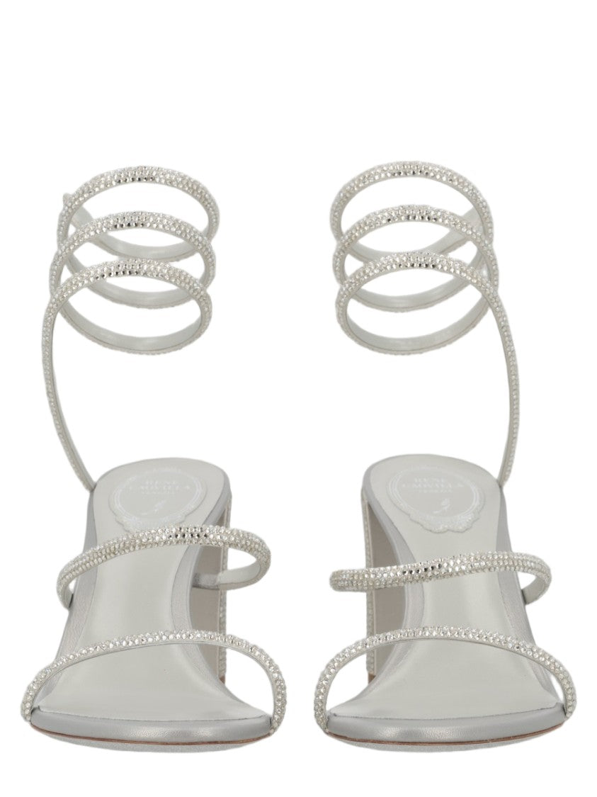 René Caovilla Cleo Crystal Embellished Silver Leather Sandals