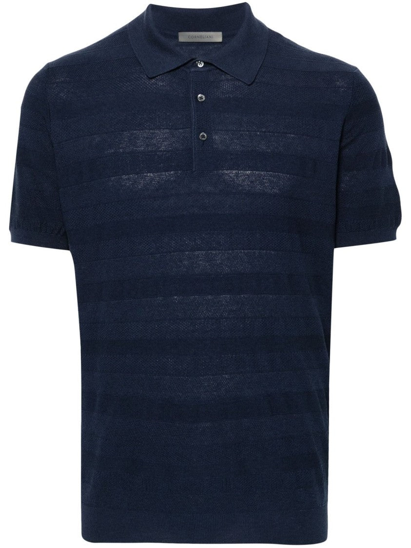 Corneliani Textured Blue Short Sleeve Polo Shirt