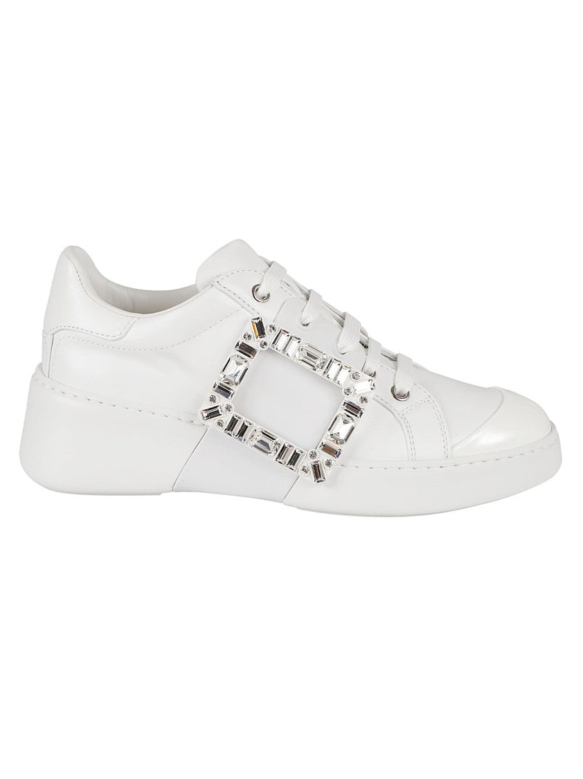 Roger Vivier Low-Top Calfskin Sneakers With Crystal Embellishment