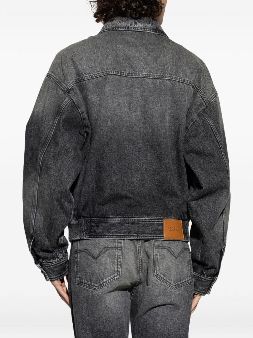 Versace Cropped Denim Jacket With Washed Black Finish