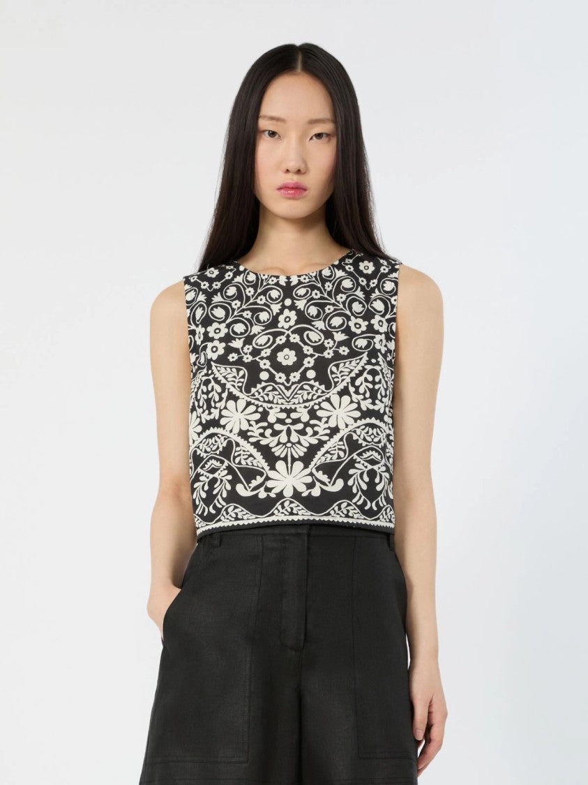 Max Mara Cropped Sleeveless Top With Ornamental Floral Design