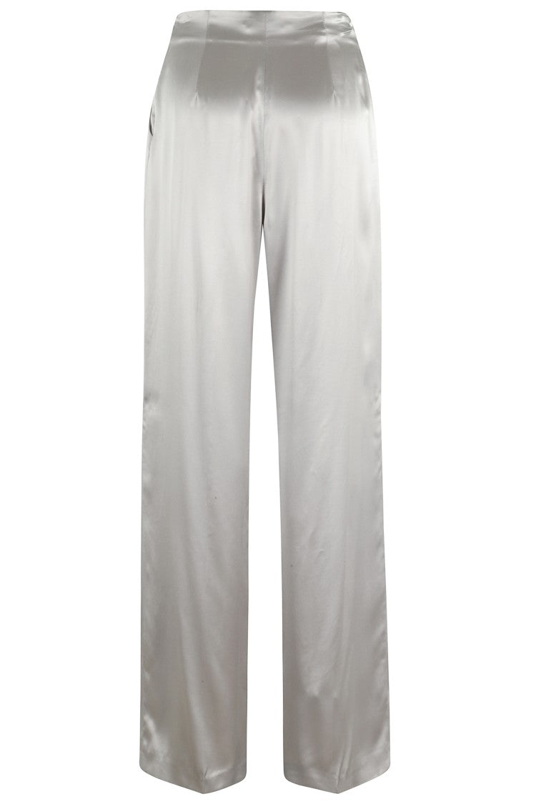 Alberta Ferretti High-Waisted Satin Trousers With Pleats And Side Zip