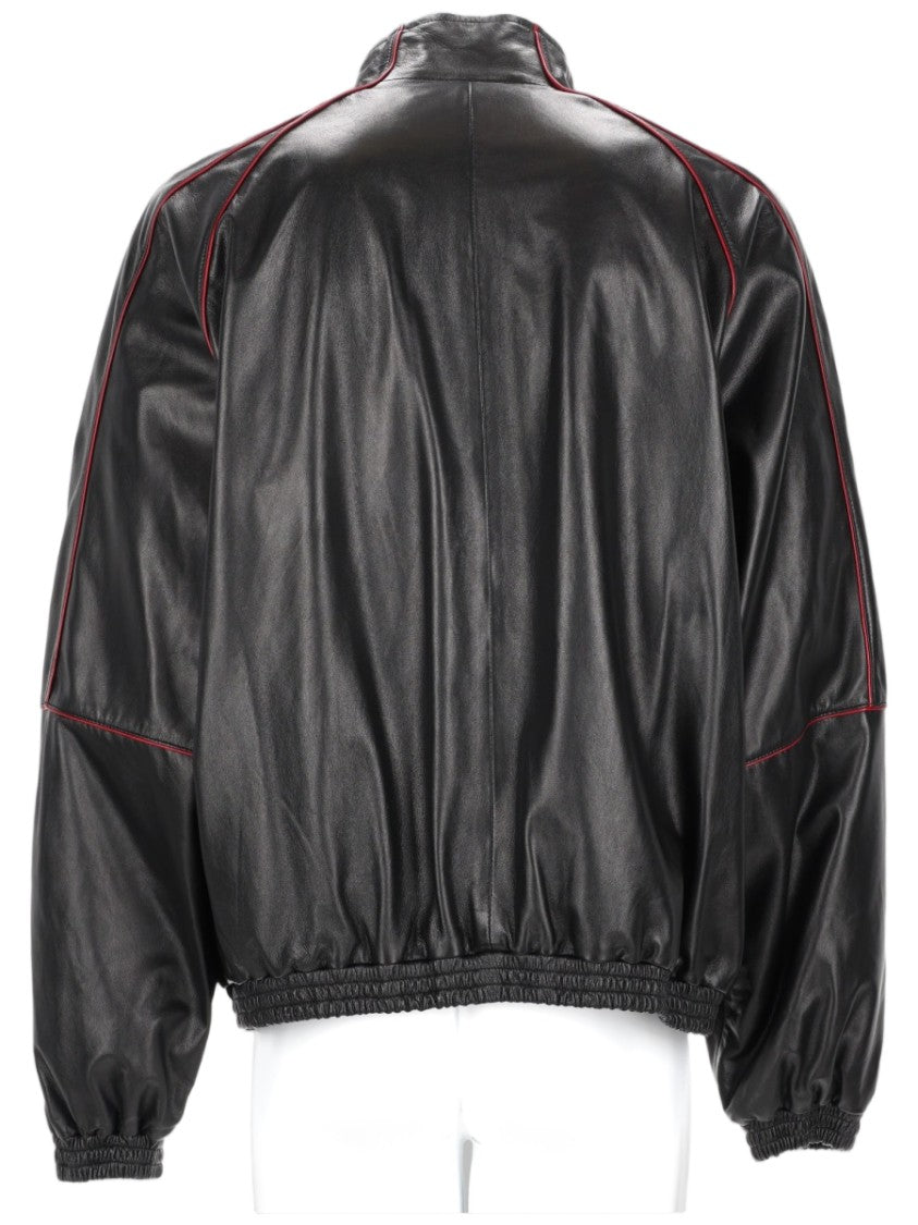 Balenciaga High-Collar Leather Track Jacket