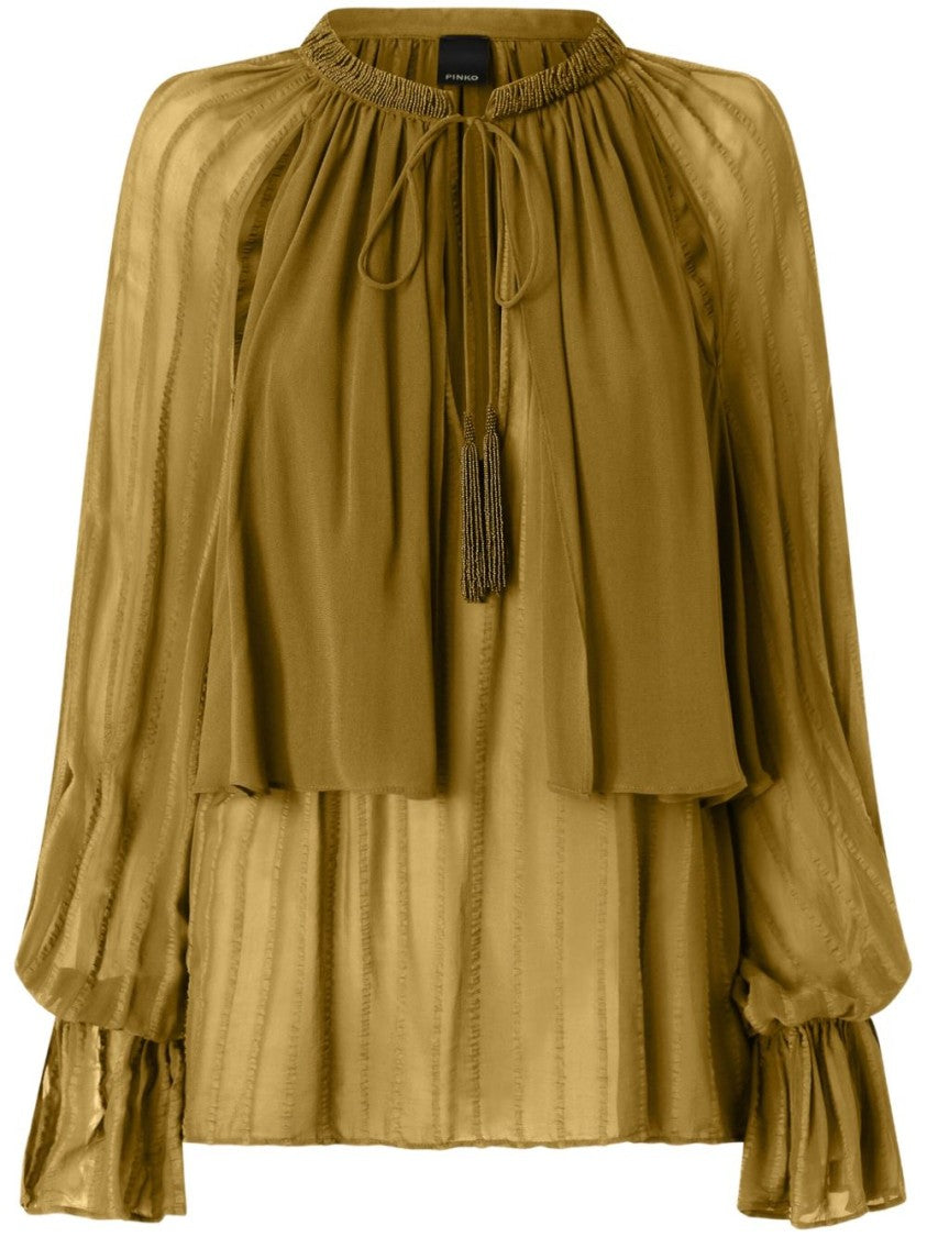 Pinko Flowing High Neck Blouse With Tie Detail
