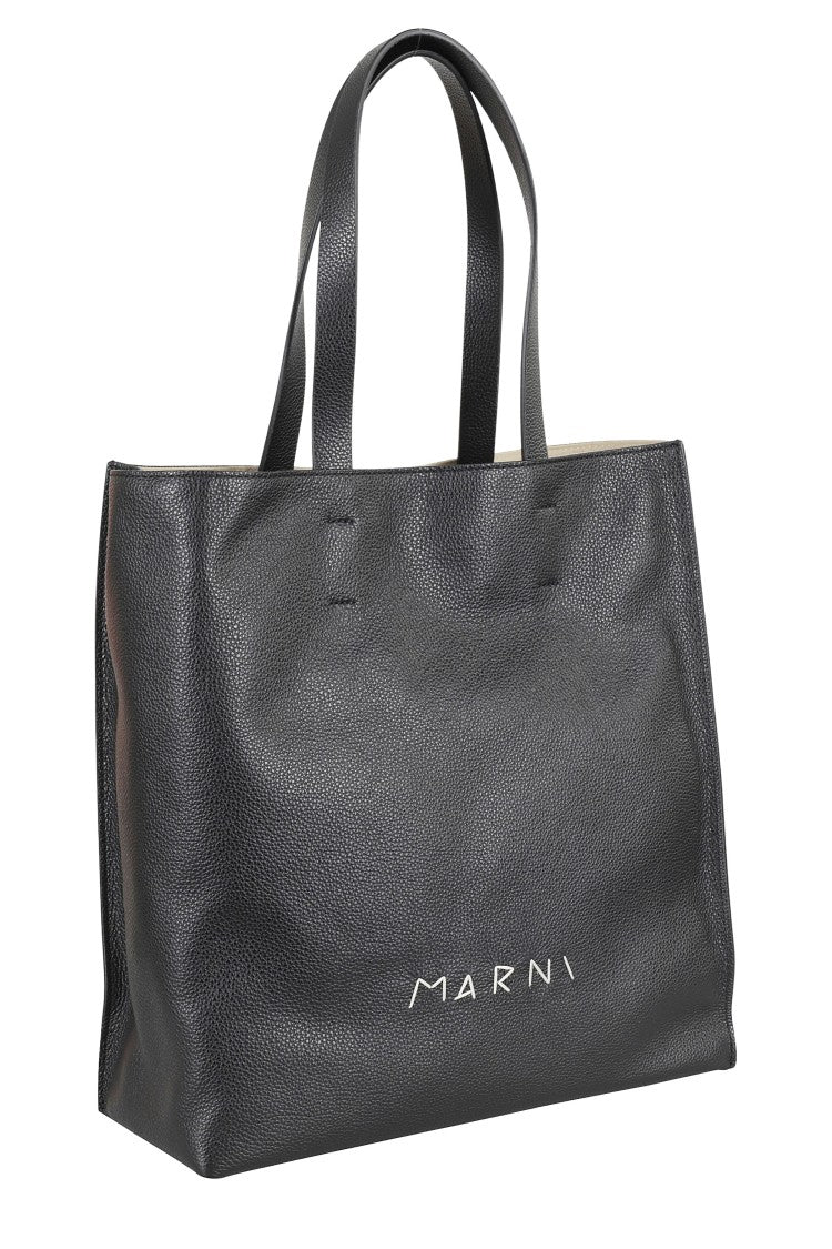 Marni Textured Leather Tote Bag With Embossed Logo