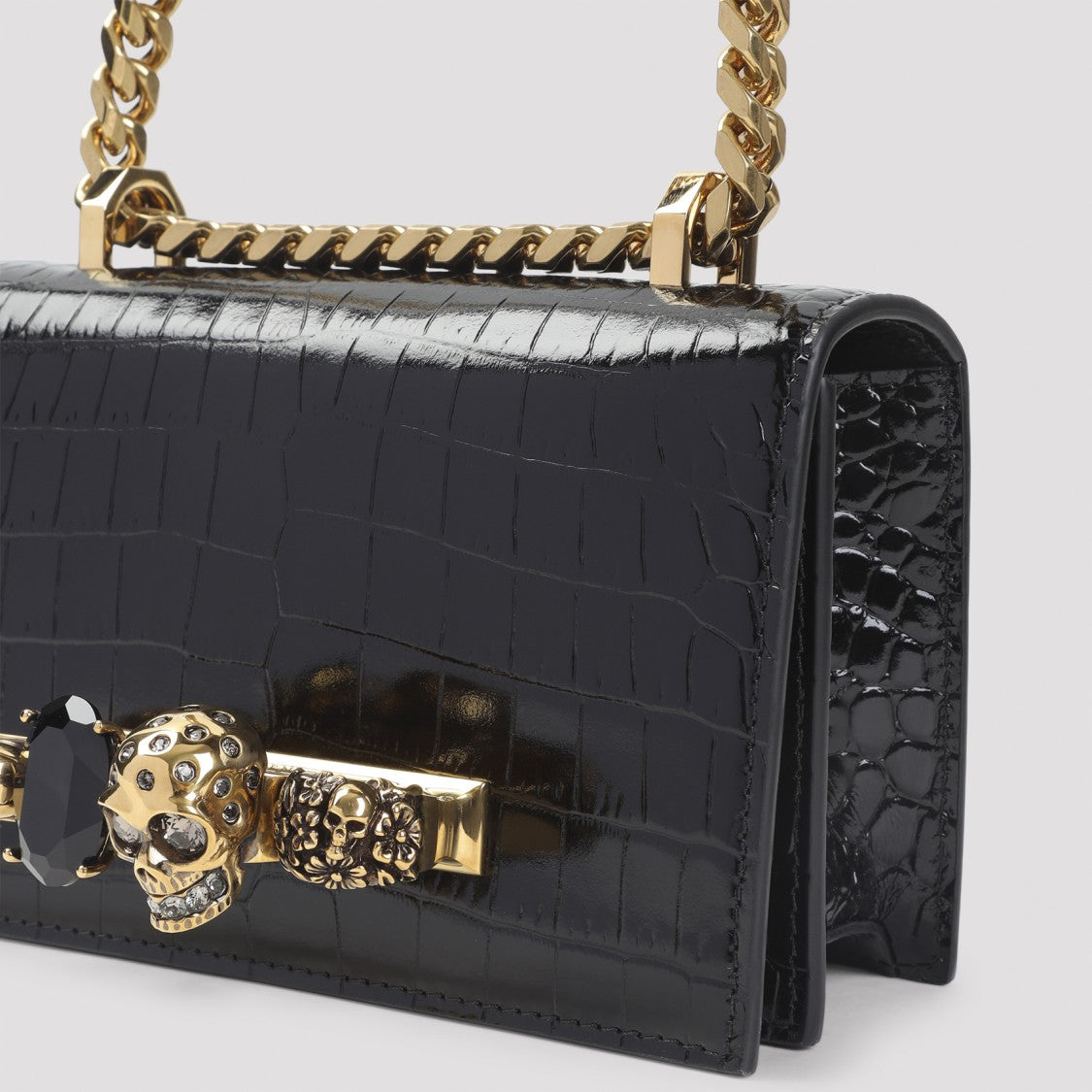 Alexander Mcqueen Glossy Crocodile-Embossed Leather Clutch