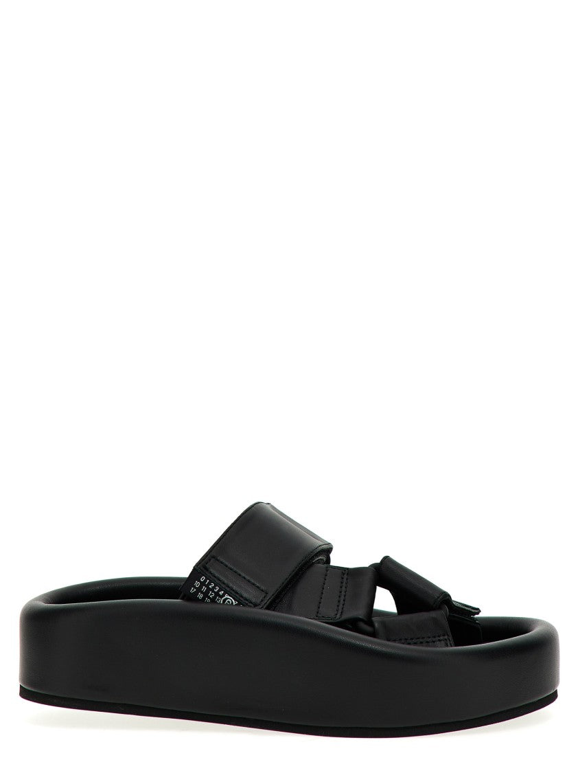 Mm6 By Maison Margiela Adjustable Black Leather Sandals With Rubber Sole