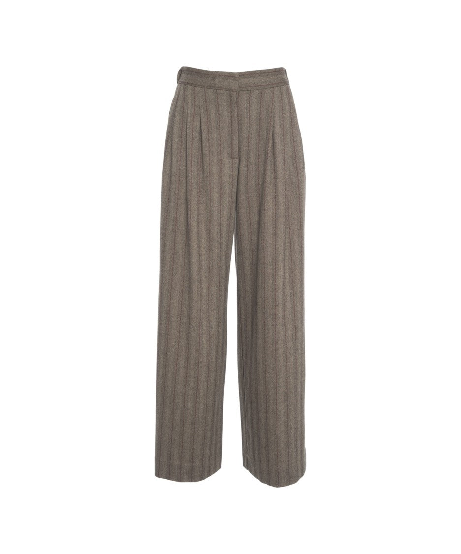 Ottod'ame Pleated Wide-Leg Trousers With Textured Wool Finish