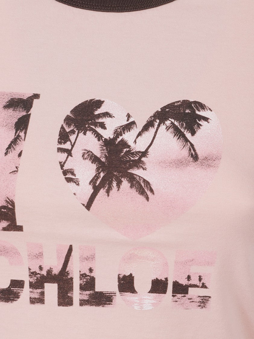 Chloé White Cotton Graphic Contrast T-Shirt
