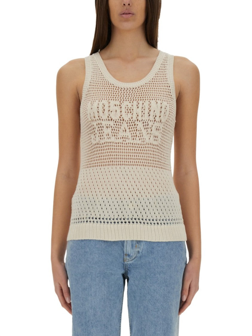 Moschino Slim-Fit Mesh Top With Distinctive Logo Design