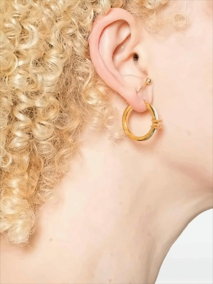 Celine Polished Brass Hoop Earrings With Emblem Detail