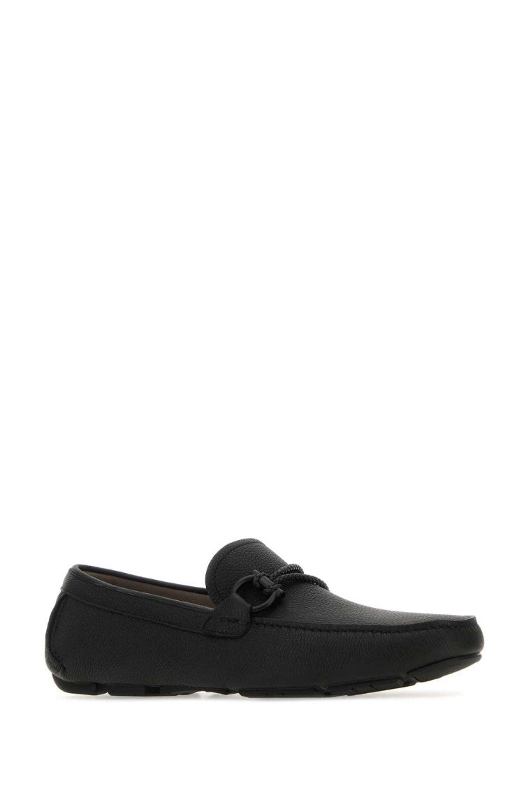 Salvatore Ferragamo Black Leather Front Loafers