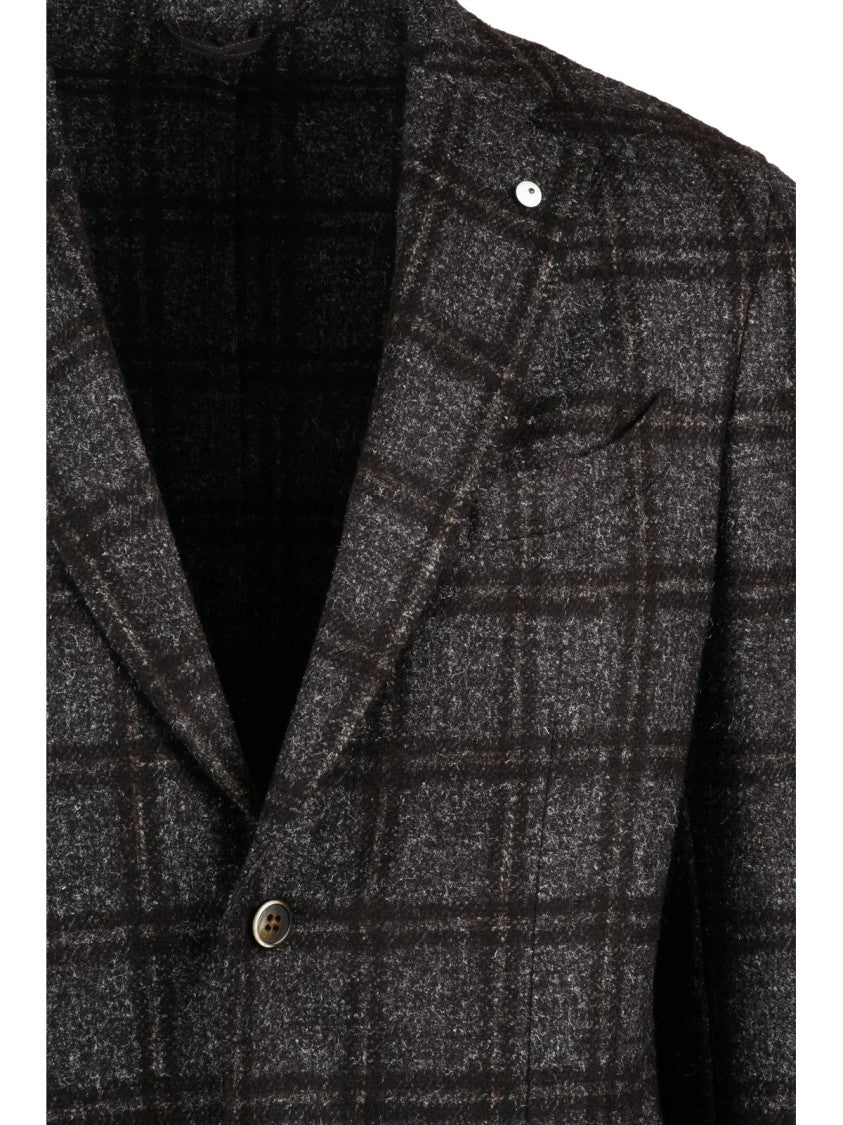 L.B.M. 1911 Textured Grey And Brown Round Jacket With Button Closure