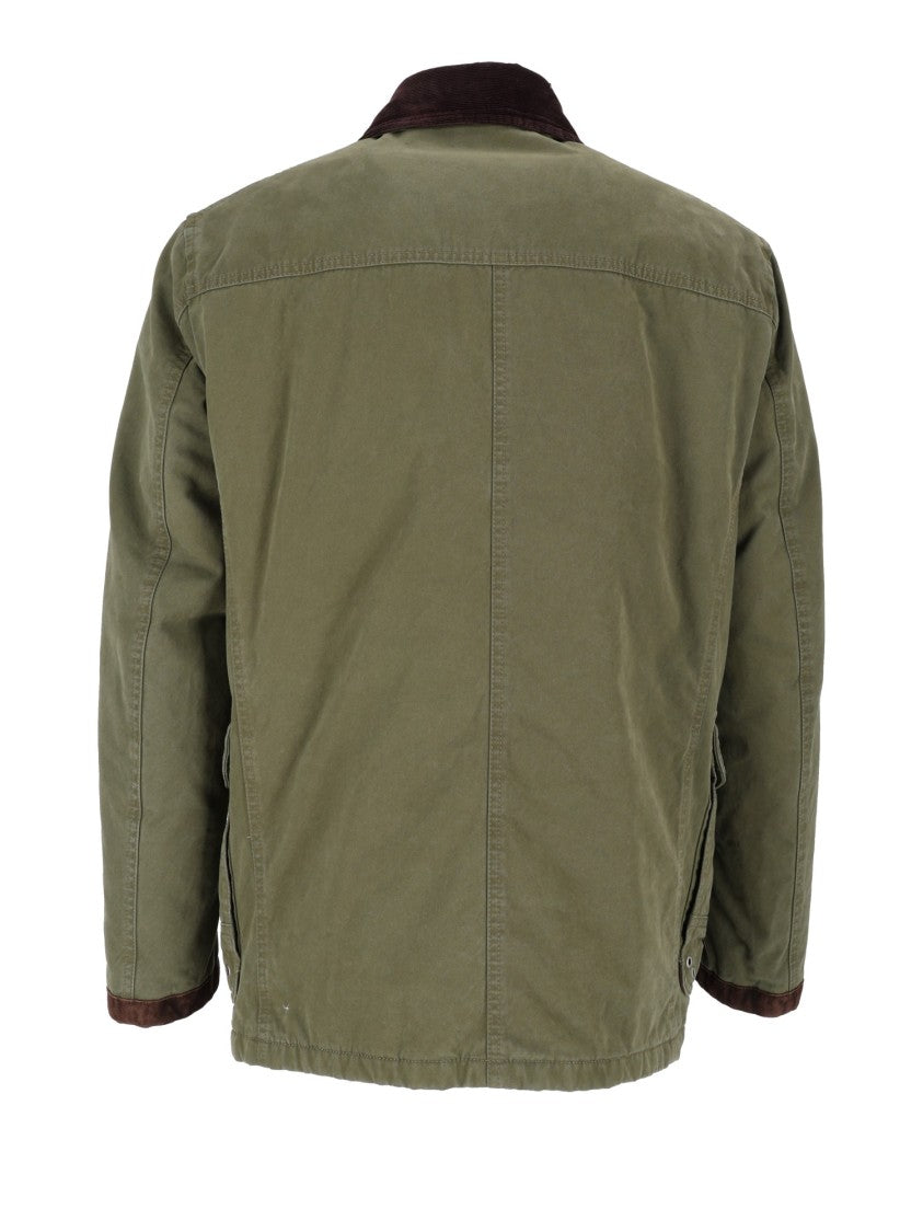 Fay Washed Olive Green Casual Jacket With Brown Accents