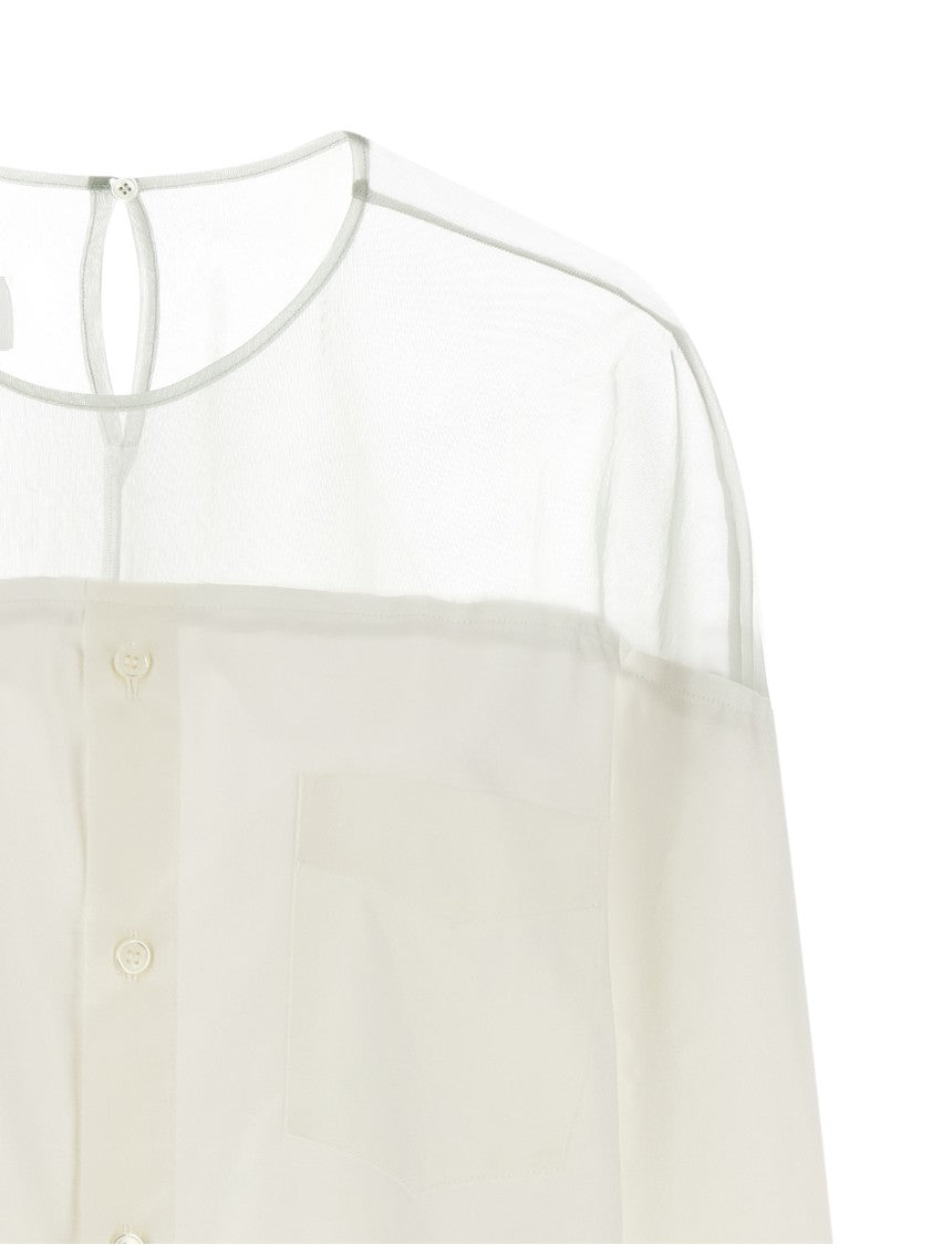 Mm6 By Maison Margiela Semi-Transparent Tulle Insert Cotton Poplin Shirt