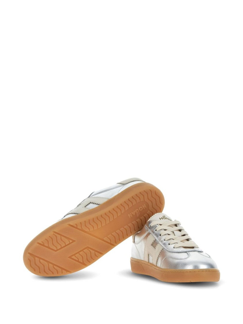Hogan Metallic Silver Silk And Nylon Sneakers