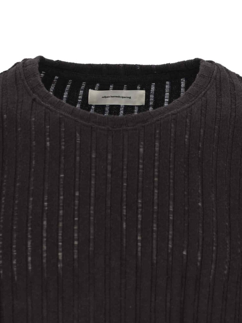 Mfpen Classic Knit Brown Sweater With Ribbed Details