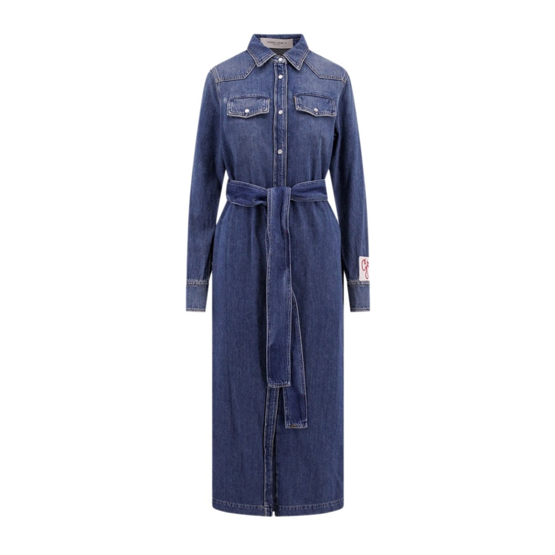 Golden Goose Chemisier Midi Dress With Classic Collar And Belted Waist