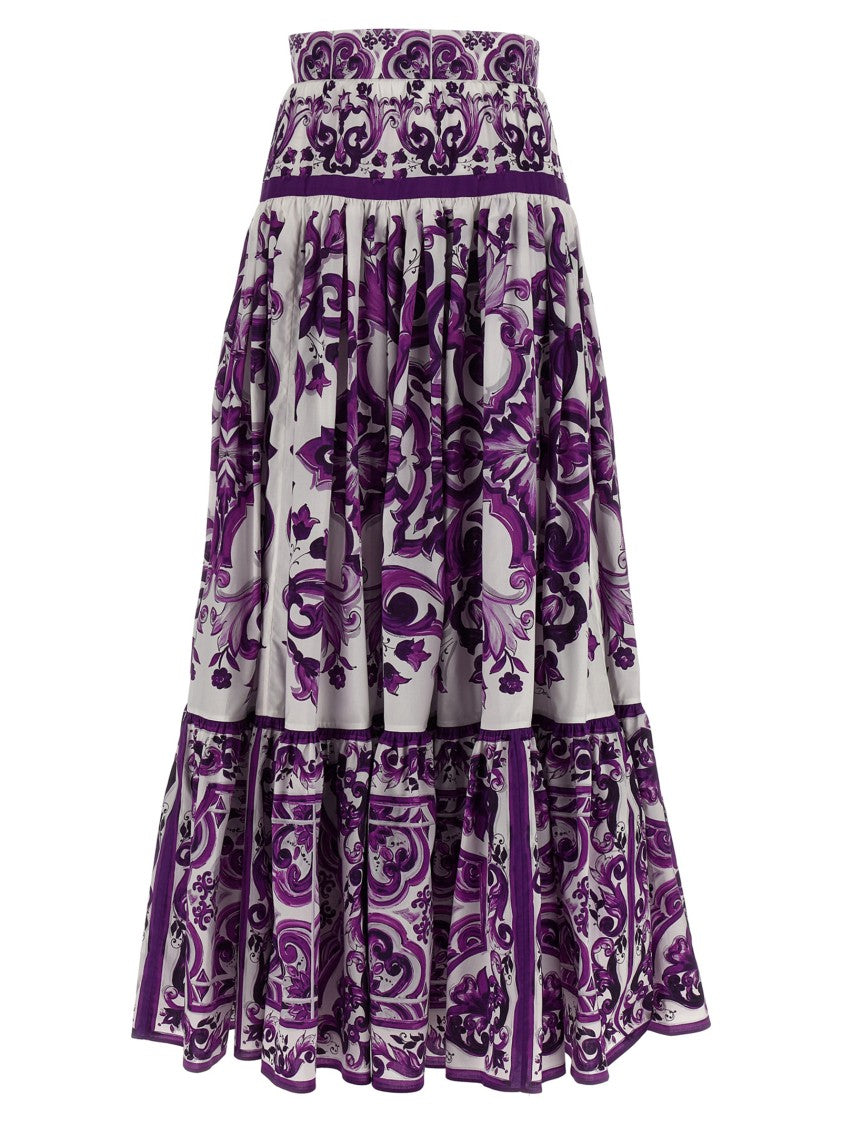 Dolce & Gabbana Majolica Print Cotton Poplin Skirt