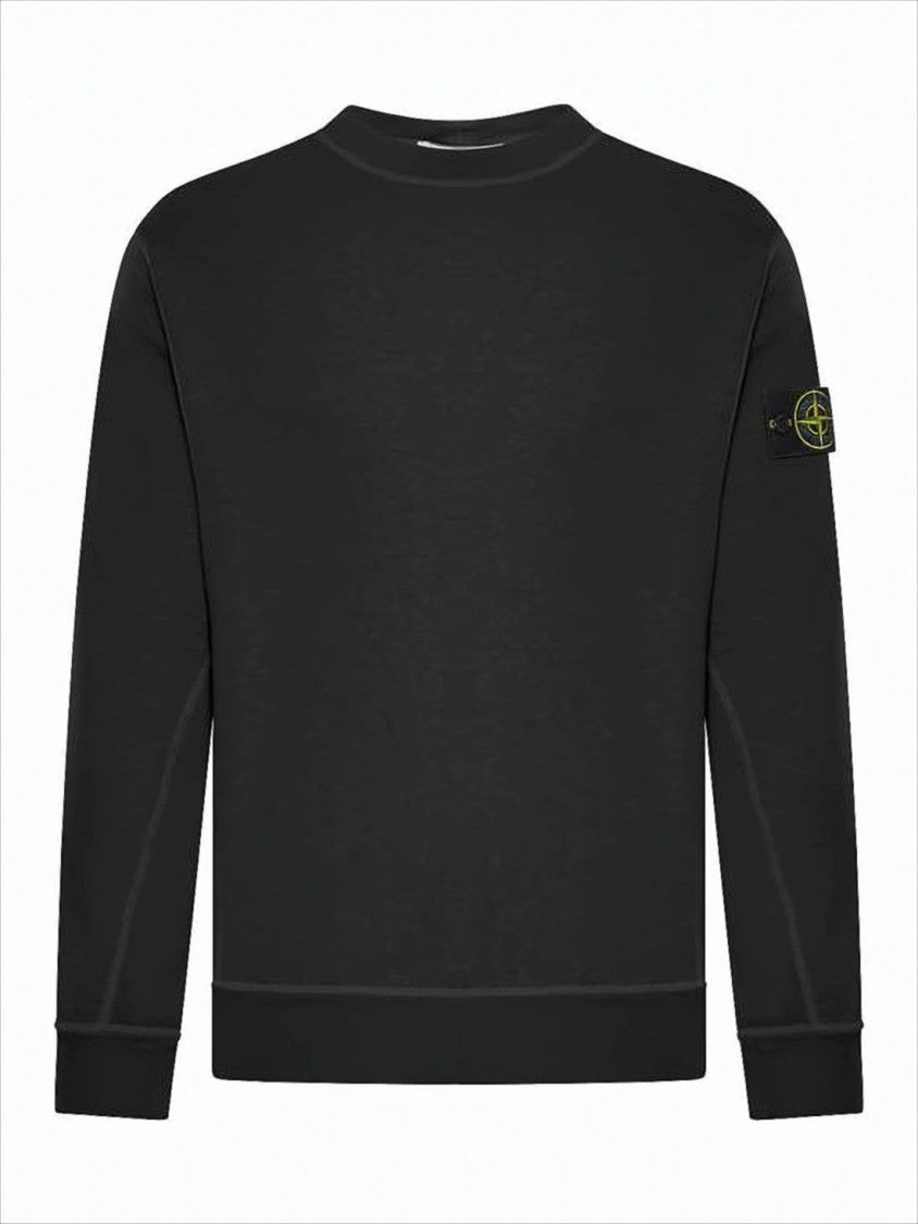 Stone Island Long-Sleeve Black Crewneck Sweatshirt With Signature Patch