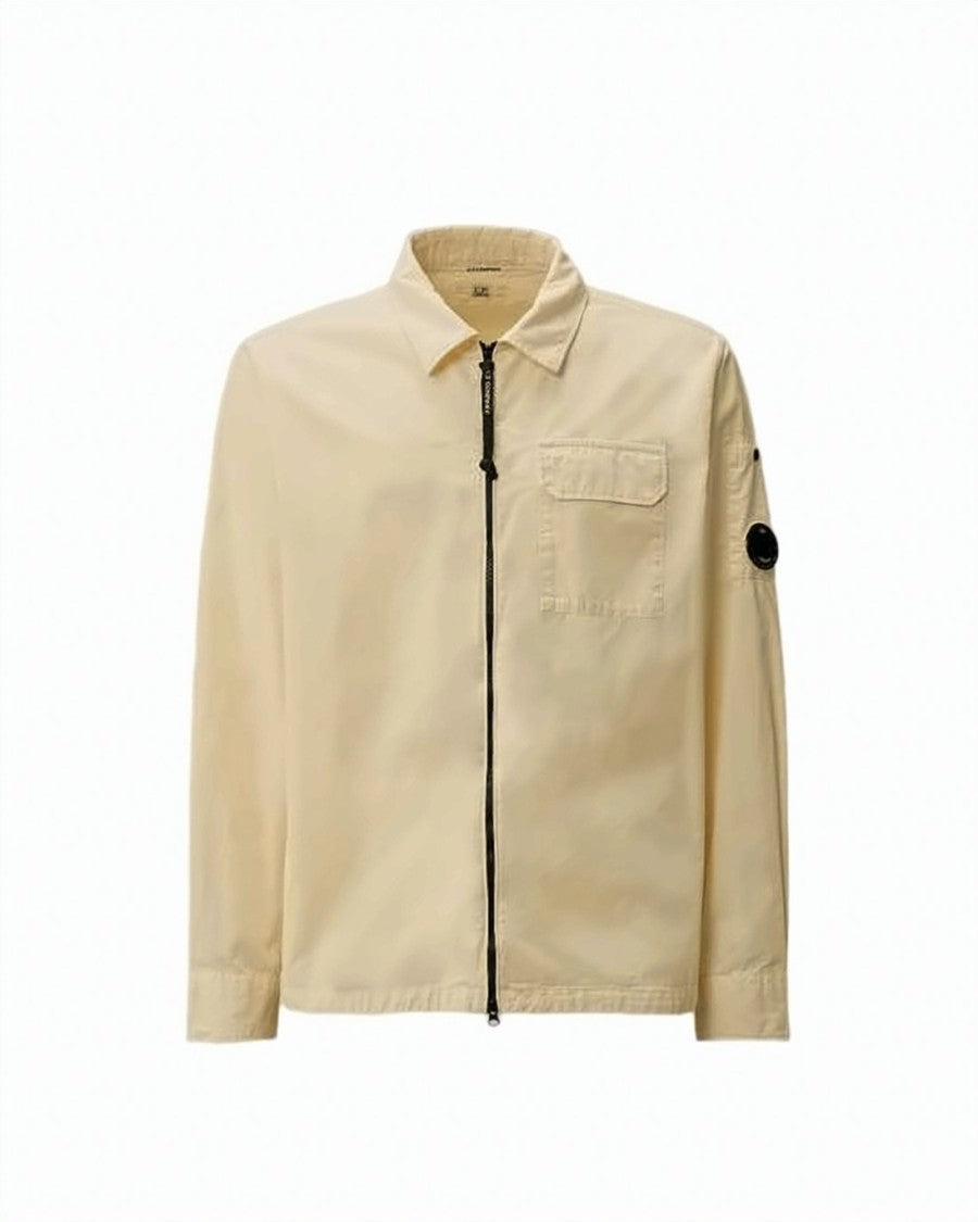 C.P. Company Organic Gabardine Zip Overshirt In Soft Pistachio Shell