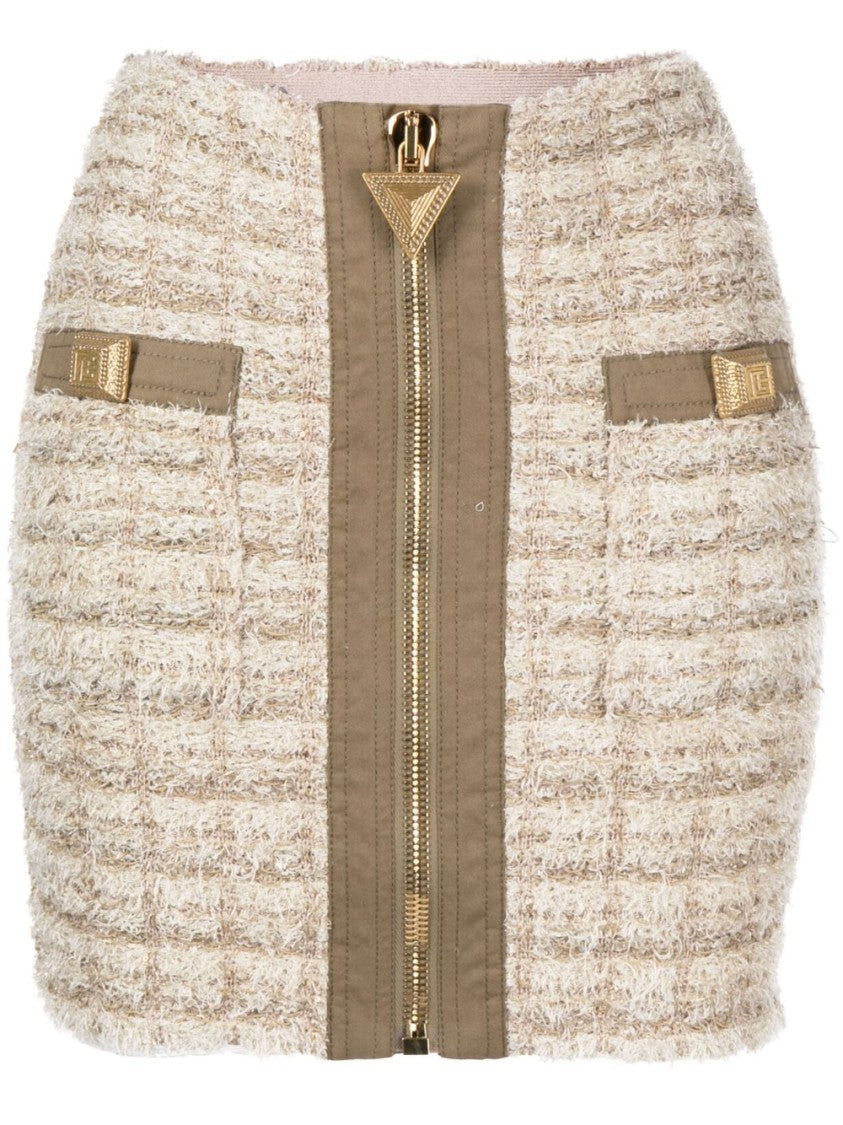 Balmain Black Short Skirt Textured Tweed Skirt
