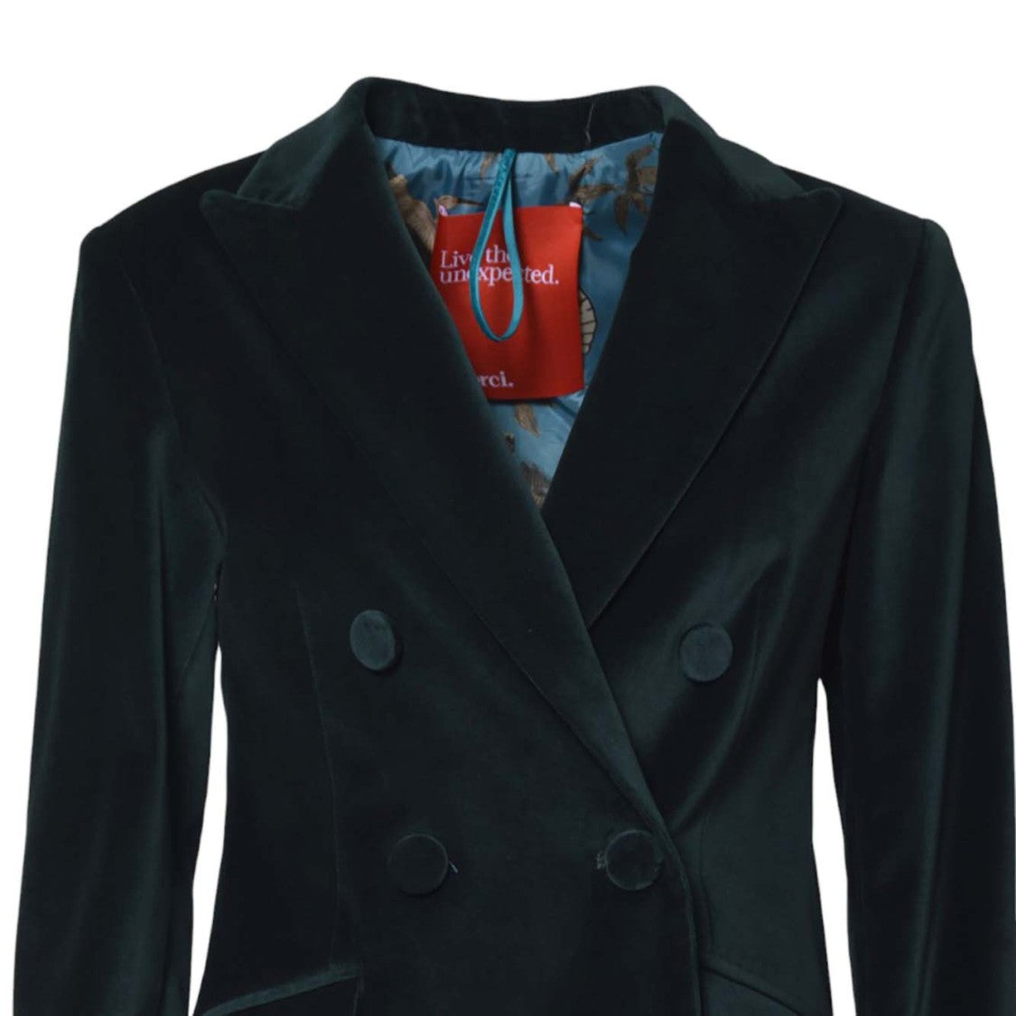 Merci Double-Breasted Tailored Blazer With Velvet Texture