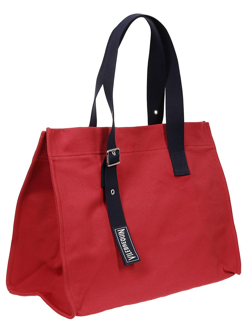 Vilebrequin Structured Red Cotton Bag With Sturdy Handles