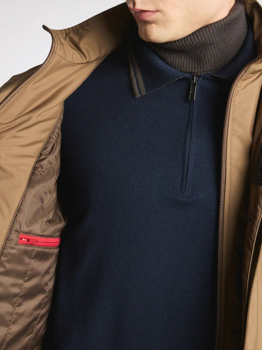 Fay Warm Brown Morning Coat With Structured Collar And Concealed Buttons