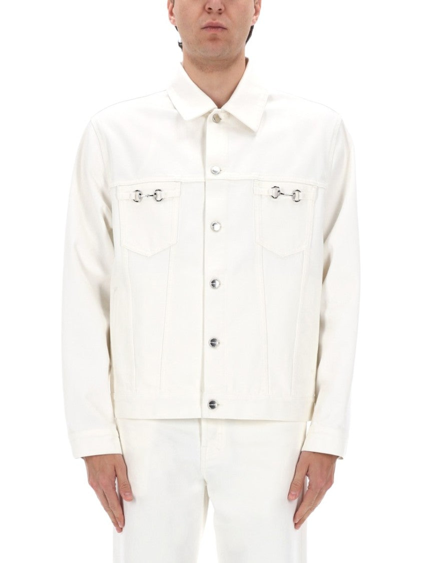 Gucci White Denim Jacket With Classic Collar And Boxy Fit
