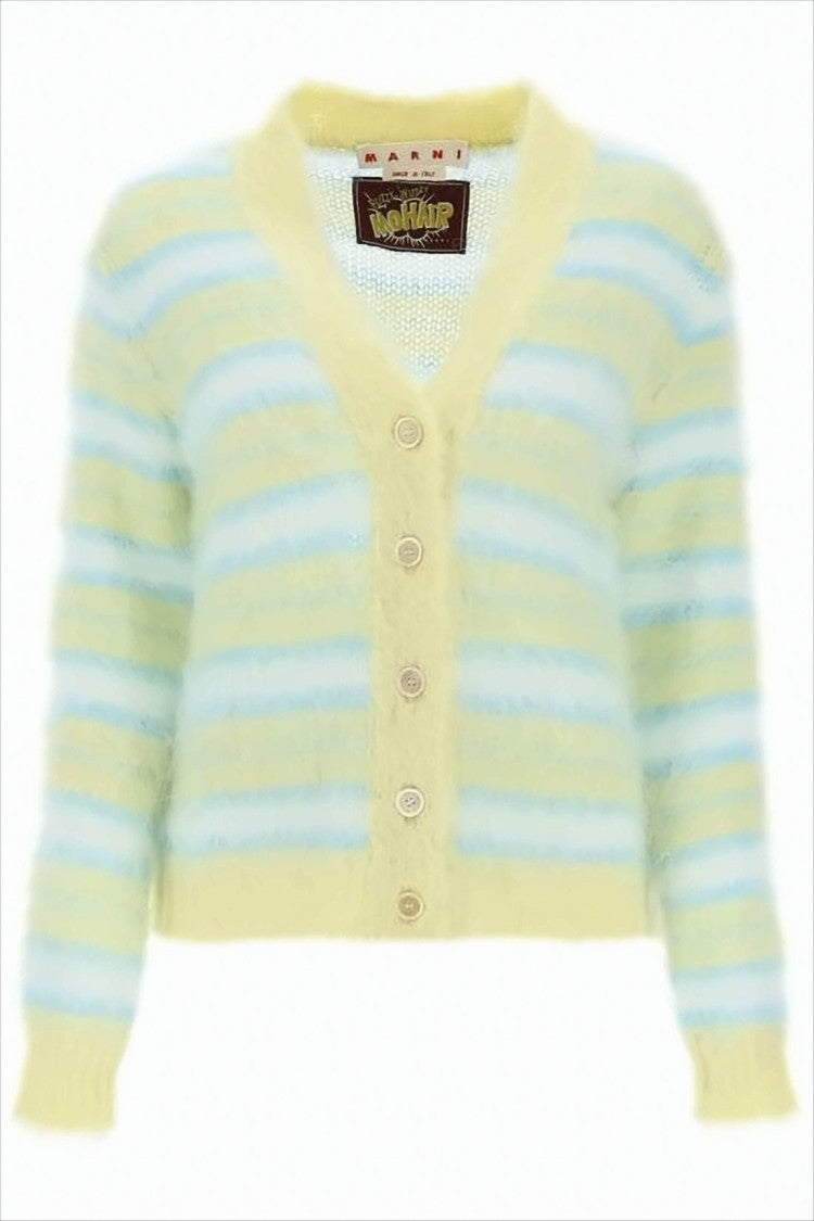 Marni Textured Mohair Blend Cardigan With Horizontal Stripes