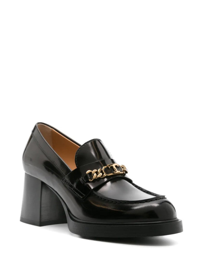 Tod's Black Leather Loafers With Decorative Chain Detail