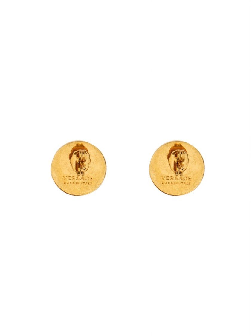 Versace Tribute Round Brass Medusa Earrings