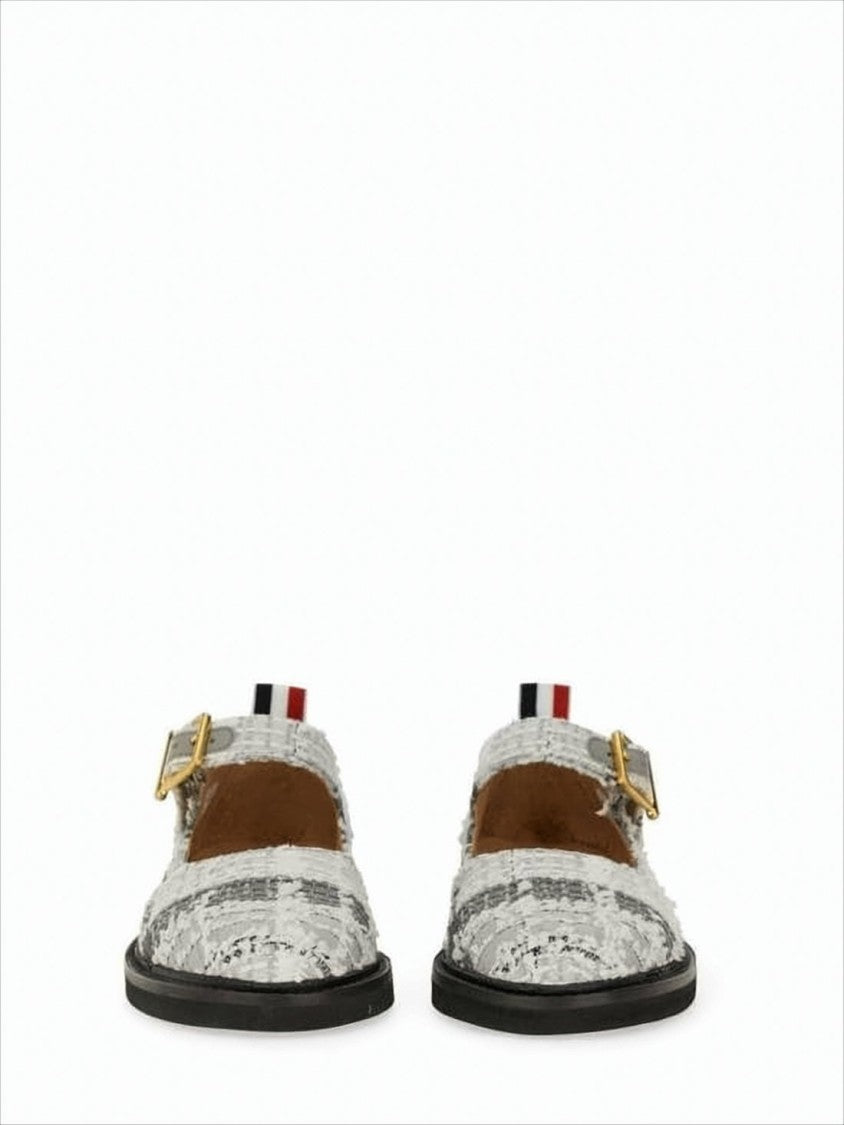 Thom Browne Textured Fabric Mary Jane Flats With Gold-Tone Buckle