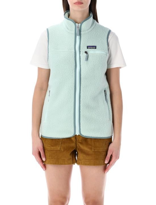 Patagonia Textured Fleece Vest With High Collar And Zipper Closure