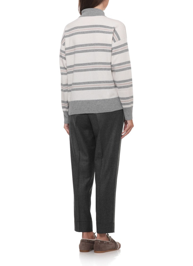 Peserico Color-Contrast Striped Knitwear Sweater With Lurex Detail