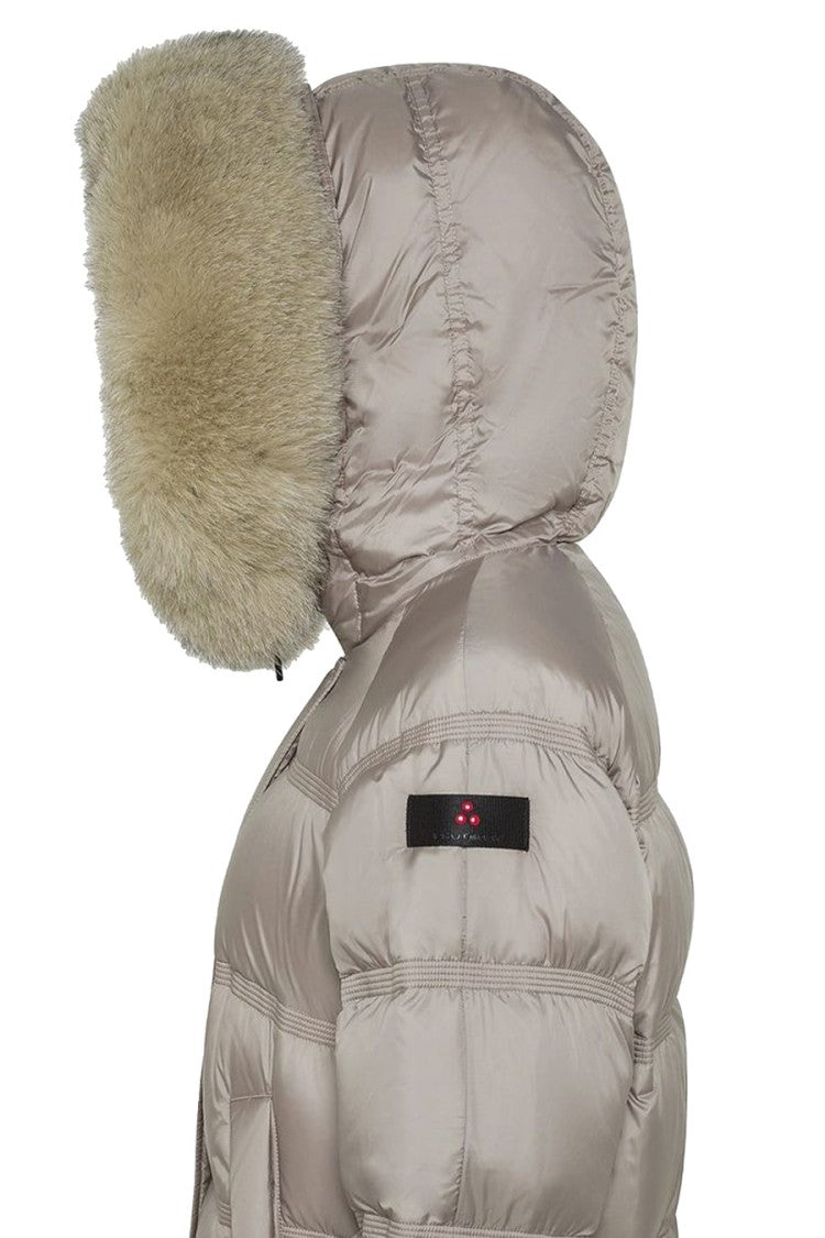 Peuterey Quilted Beige Jacket With Plush Fur-Lined Hood