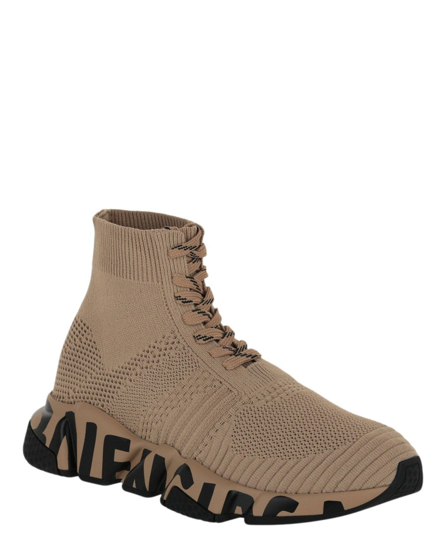 Balenciaga High-Top Graffiti-Laced Sneakers With Mesh Sock Design