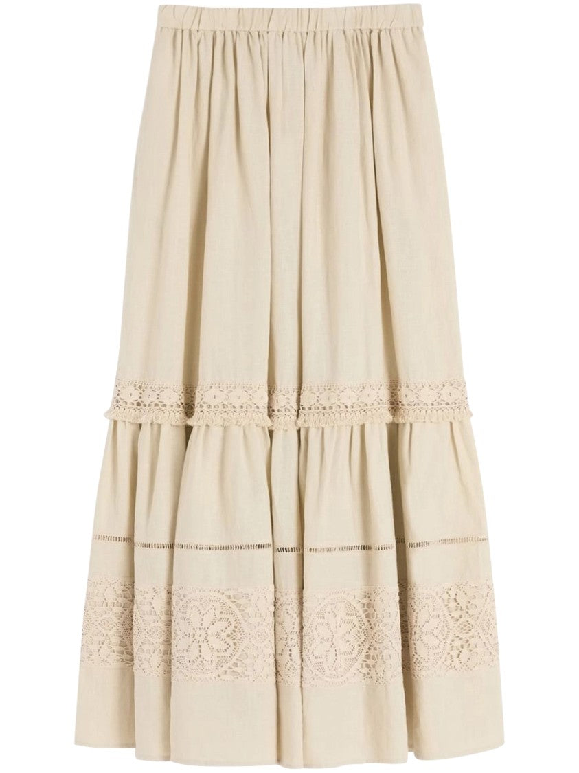 Max Mara Tiered Midi Skirt With Lace Inserts