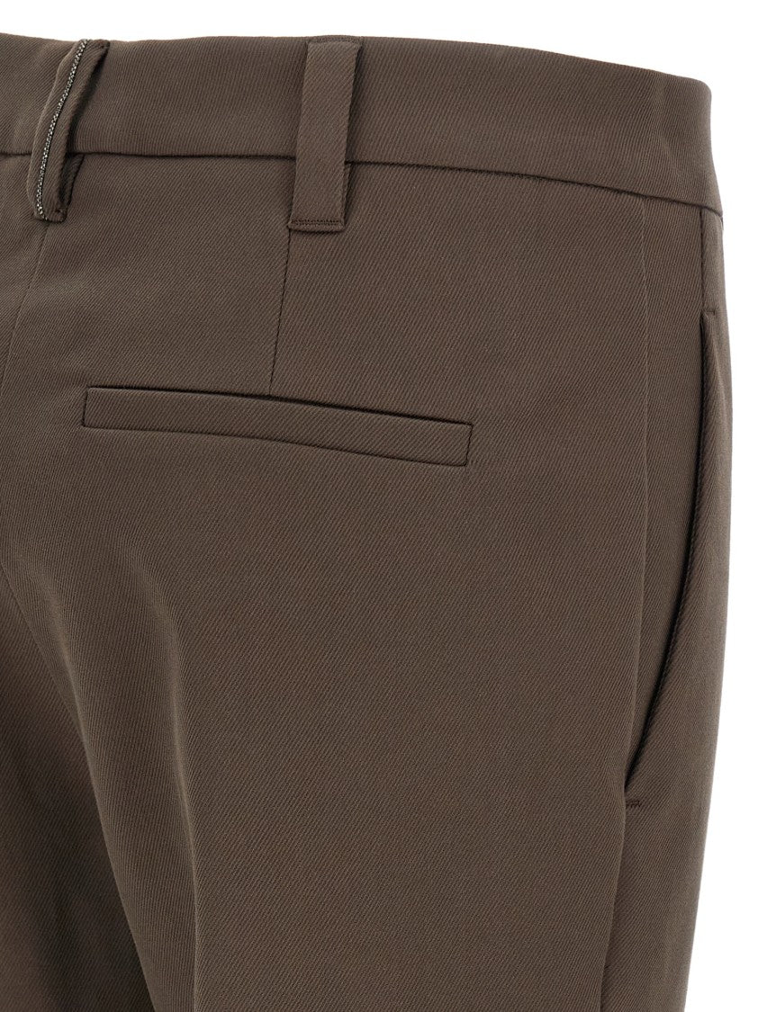 Brunello Cucinelli Micro-Striped Cotton Trousers With Refined Pleat Details