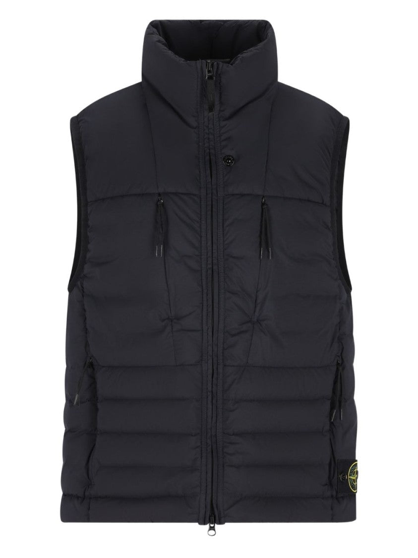 Stone Island Quilted Blue Jacket With High Collar