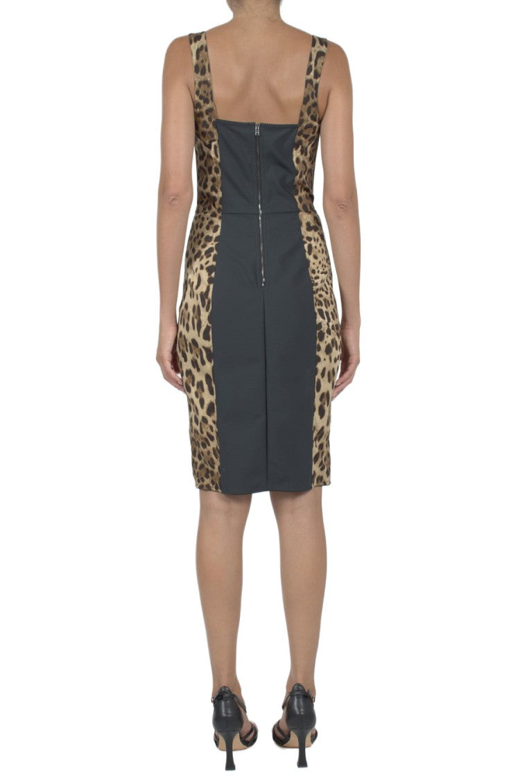 Dolce & Gabbana Tan Leopard-Print Sweetheart Sheath Silk-Blend Mini Dress