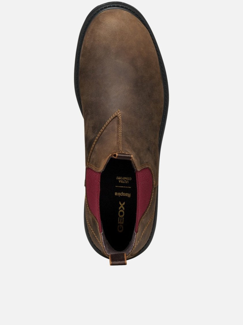 Geox Ankle-High Boots With Burgundy Elastic Panels And Rugged Sole
