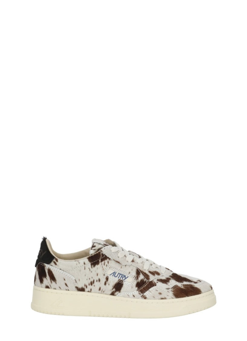 Autry Cow-Print Pony Leather Low-Top Sneakers
