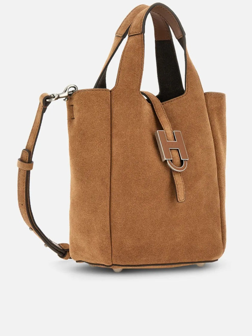Hogan Warm Brown Suede H-Clasp Handbag
