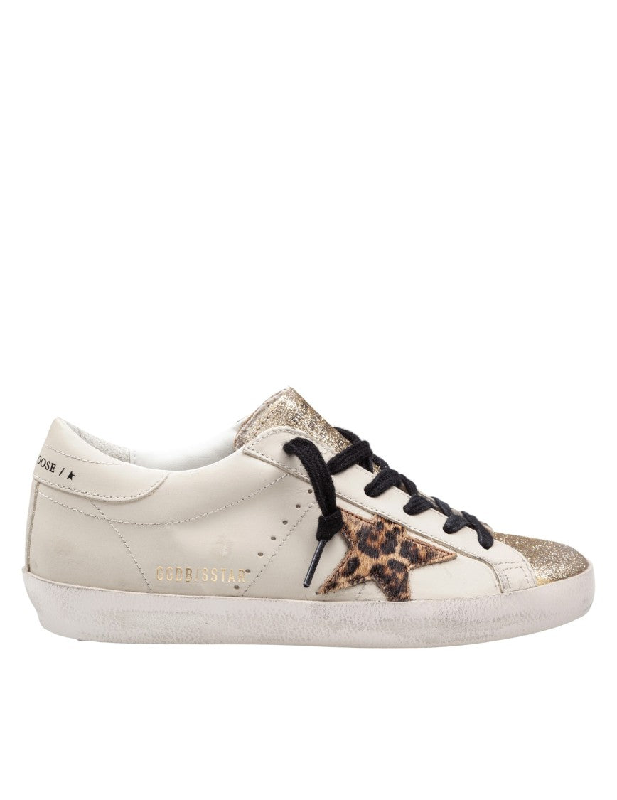 Golden Goose Gold Glitter Sneakers With Pony Hair Star Accent