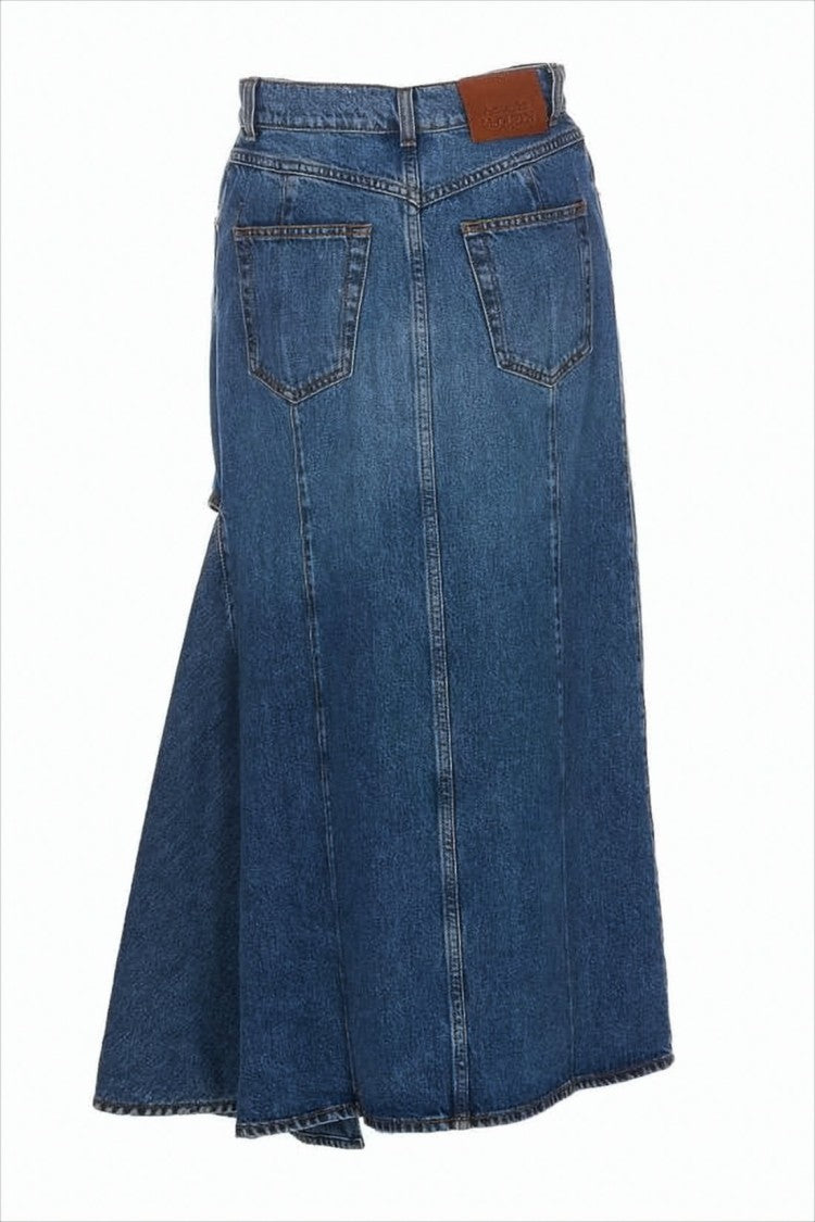 Alexander Mcqueen Long Denim Skirt With Asymmetrical Front Slit